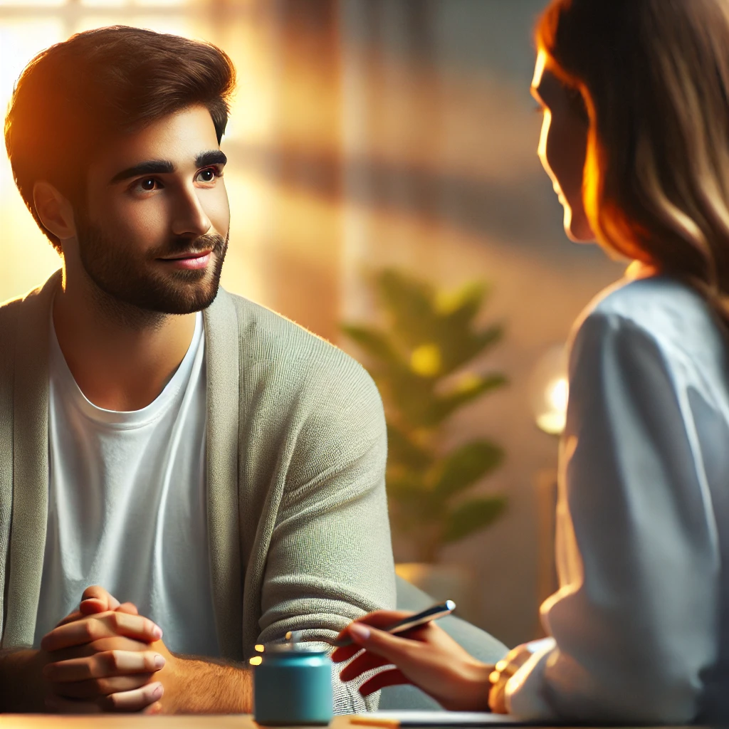 Man in therapy session discussing co-occurring mental health and substance use issues